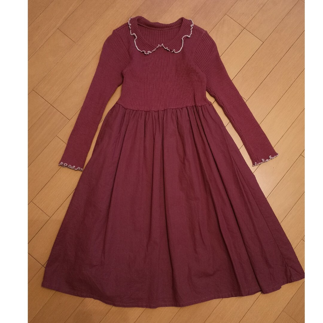 ampersand(アンパサンド)のアンパサンド♡リブニットドッキングワンピース 130 キッズ/ベビー/マタニティのキッズ服女の子用(90cm~)(ワンピース)の商品写真