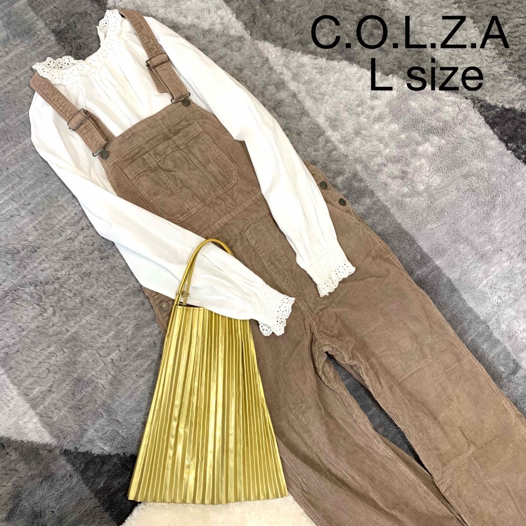 COLZA(コルザ)のC.O.L.Z.Aコルザ/コーデュロイオーバーオールブラウンゆったりL暖か美品 レディースのパンツ(サロペット/オーバーオール)の商品写真