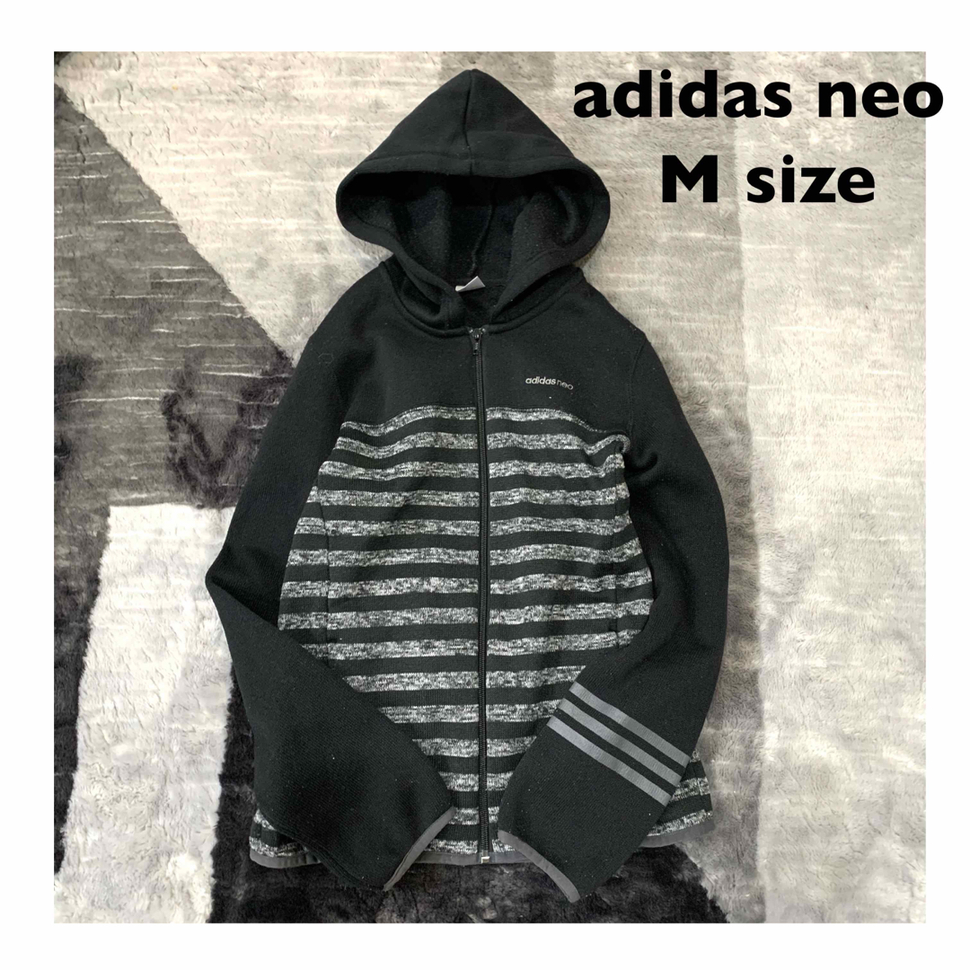 adidas(アディダス)のadidas neoアディダス ネオ/黒ジップパーカーニット裏起毛暖かスポーツM レディースのトップス(パーカー)の商品写真