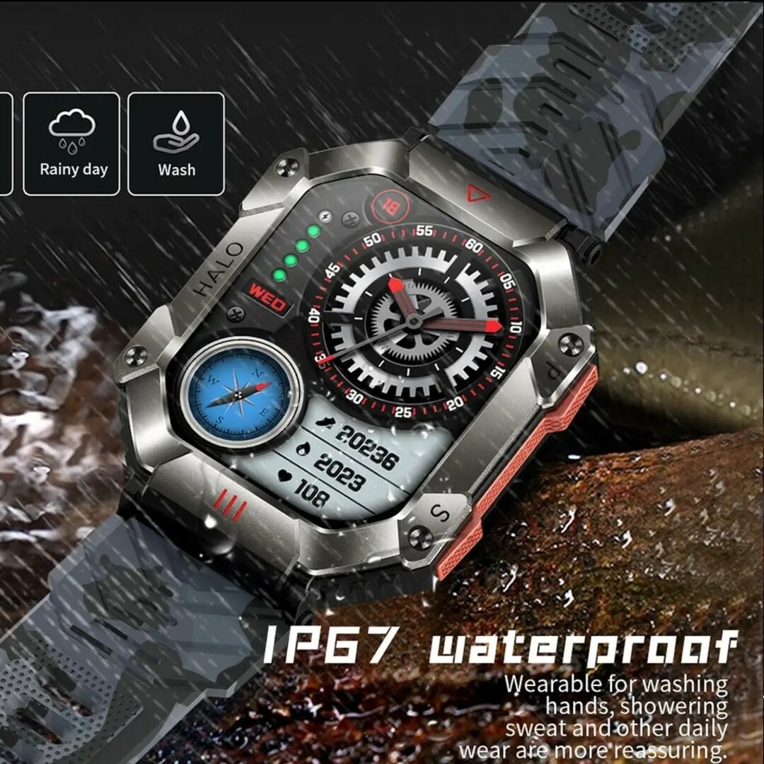 スマートウォッチ 軍用規格 新品 日本語対応 通話機能付き 600mA ブラック メンズの時計(腕時計(デジタル))の商品写真