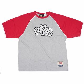 ピーエヌビーネイション(PNB Nation)のPNB Nation フェルトロゴ ラグラン Tシャツ グレー レッド XL(Tシャツ/カットソー(半袖/袖なし))