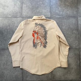 70s モンゴメリーワード インディアンプリントシャツ M ベージュ(シャツ)