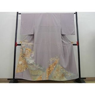 平和屋野田店■豪華色留袖　駒刺繍　御所車花鳥文　金彩　逸品　n-cw0707(着物)