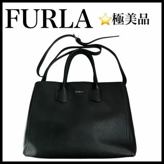 フルラ(Furla)の【極美品】【FURLA】２way　ショルダーバッグ　ハンドバッグ　黒　ブラック(ショルダーバッグ)