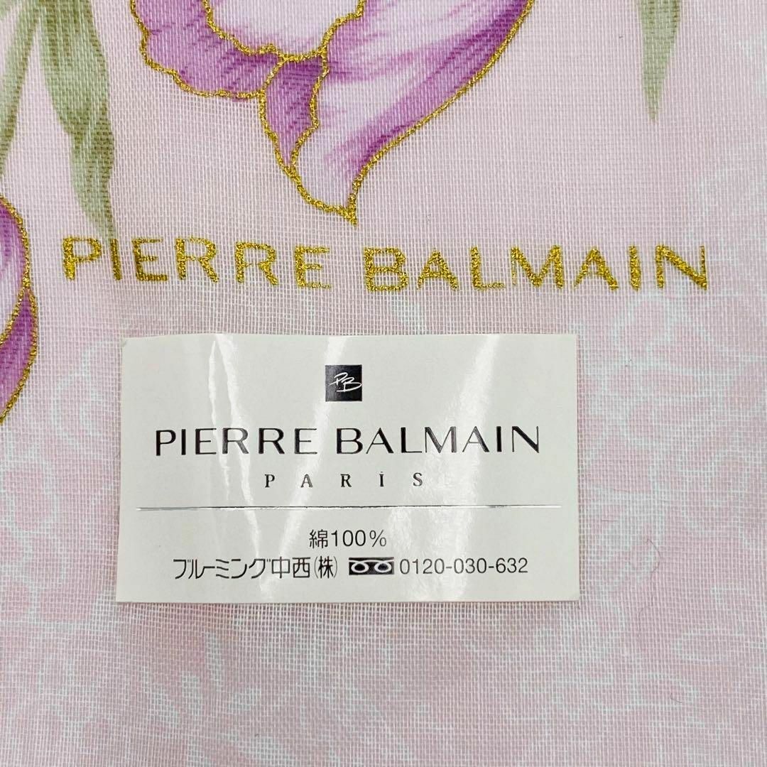 Pierre Balmain(ピエールバルマン)の未使用品 ★ピエールバルマン★ ハンカチ 花 チューリップ 金ラメ 綿 ピンク レディースのファッション小物(ハンカチ)の商品写真