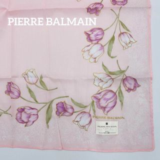 Pierre Balmain - 未使用品 ★ピエールバルマン★ ハンカチ 花 チューリップ 金ラメ 綿 ピンク