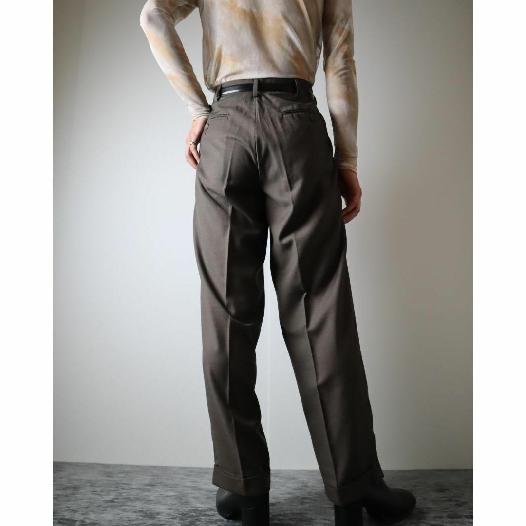 ART VINTAGE(アートヴィンテージ)の【vintage】2タック ワイド スラックス 光沢 ブラウン ダブル W32 メンズのパンツ(スラックス)の商品写真