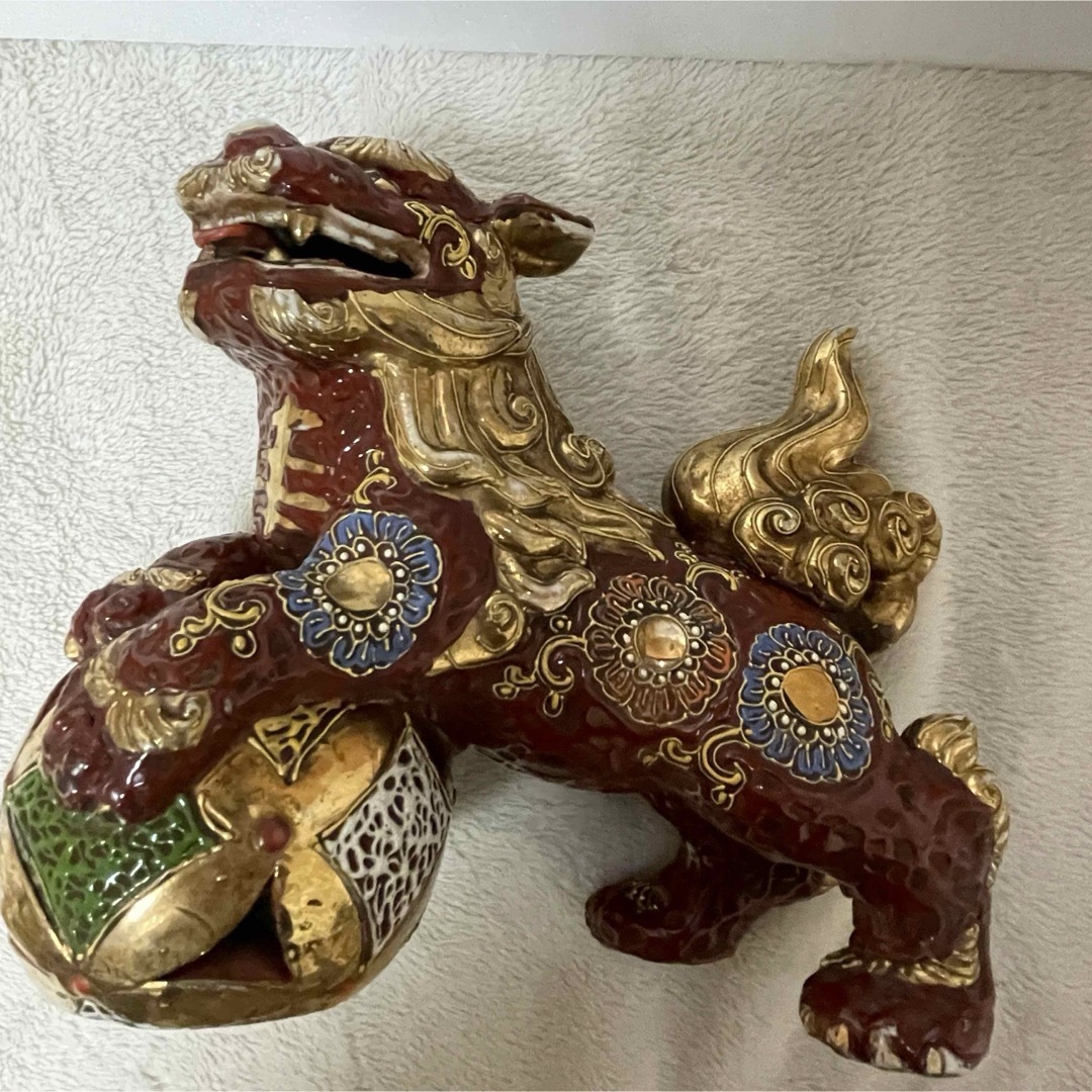 青銅製 置物 獅子 狛犬 甘く 玉乗り獅子 縁起物 青銅製 置物 獅子 狛犬 甘く 玉乗り獅子 縁起物