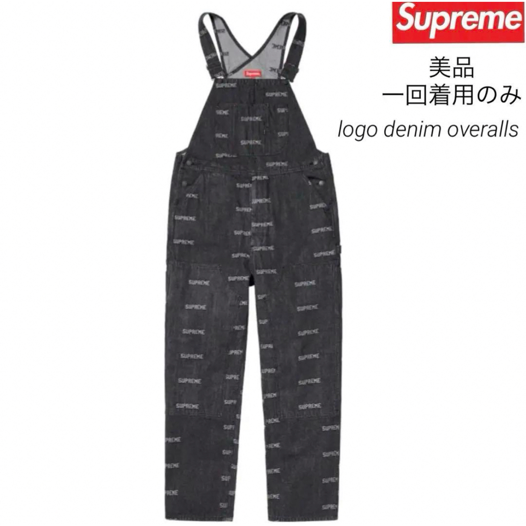 ブラック素材supreme 19ss/logo denim overalls オーバーオール