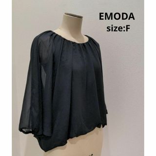 エモダ(EMODA)のEMODA シアー ドルマンスリーブ ギャザー ブラウス トップス ブラック(シャツ/ブラウス(長袖/七分))