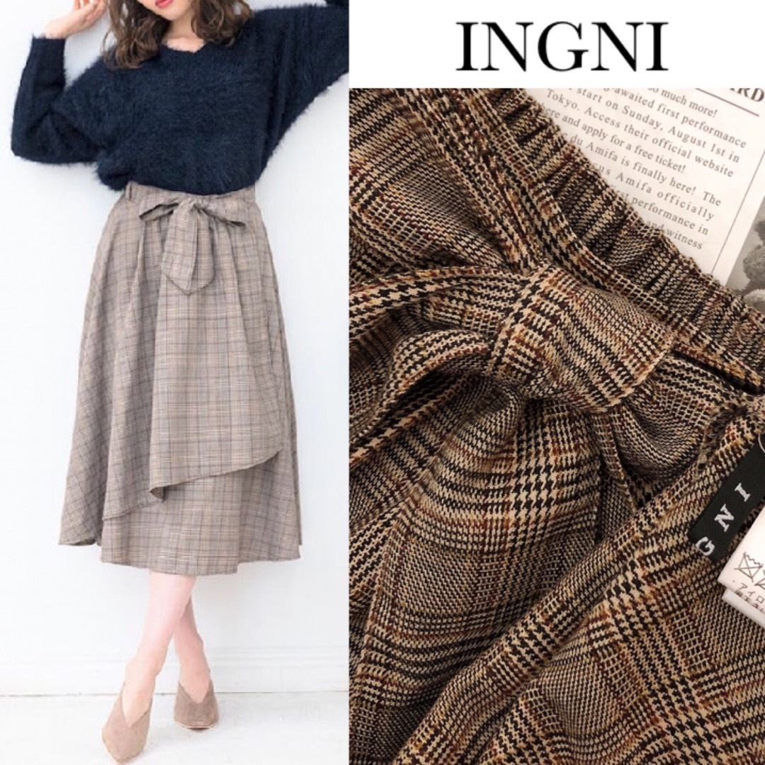 INGNI(イング)のイング チェック リボン ラップ ヘム スカート レディースのスカート(ロングスカート)の商品写真