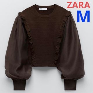 ザラ(ZARA)の新品ZARA コントラストスリーブニットトップスM(シャツ/ブラウス(長袖/七分))