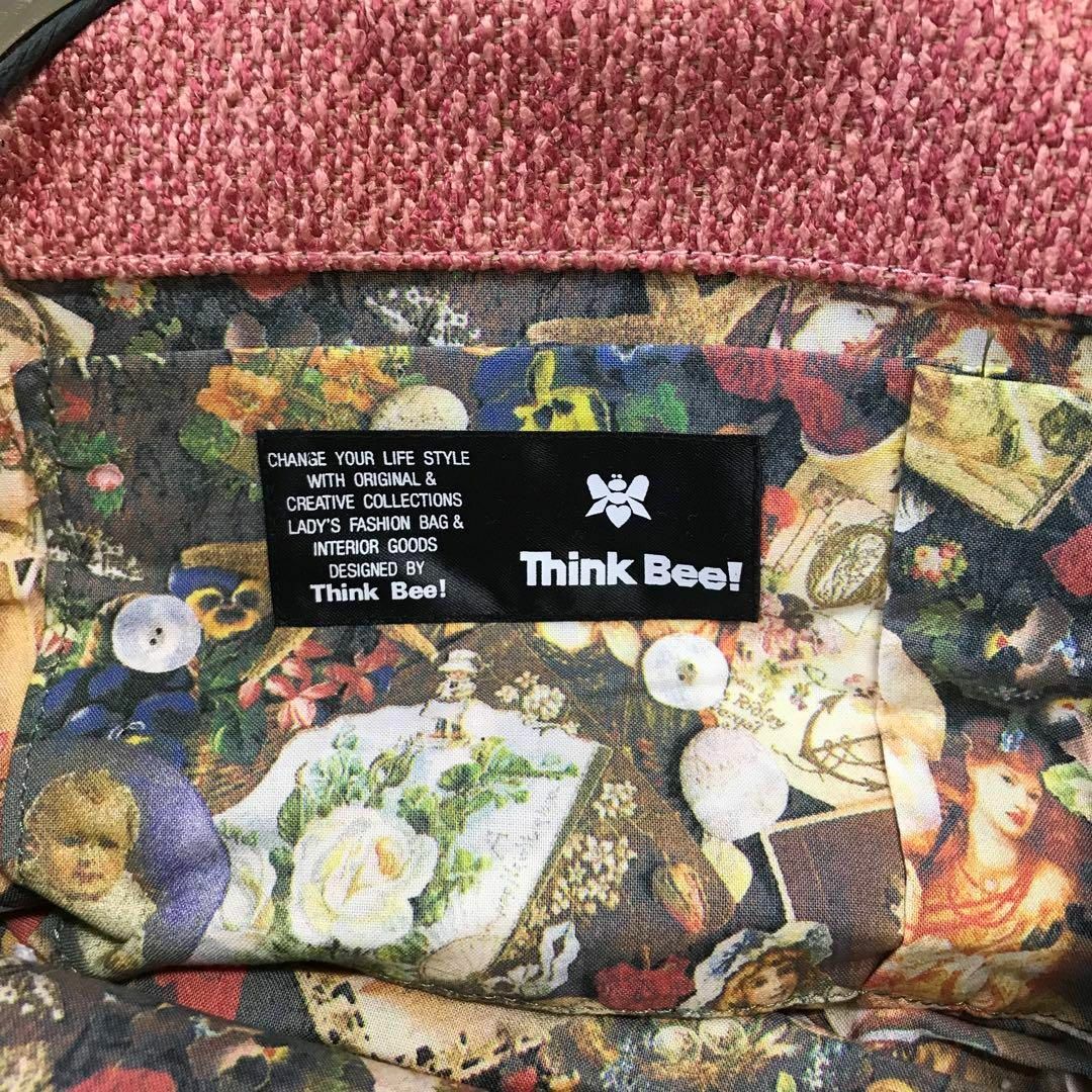 Think Bee!(シンクビー)のThink Bee! シンクビー　ハンドバッグ　ピンク　ツイード生地　花モチーフ レディースのバッグ(ハンドバッグ)の商品写真