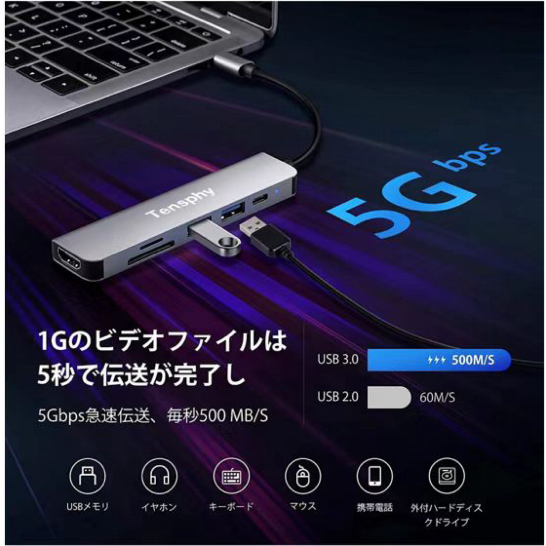 USB Type C ハブ 6 in 1 4K HDMI 充電 USB3.0の通販 by ラーメン