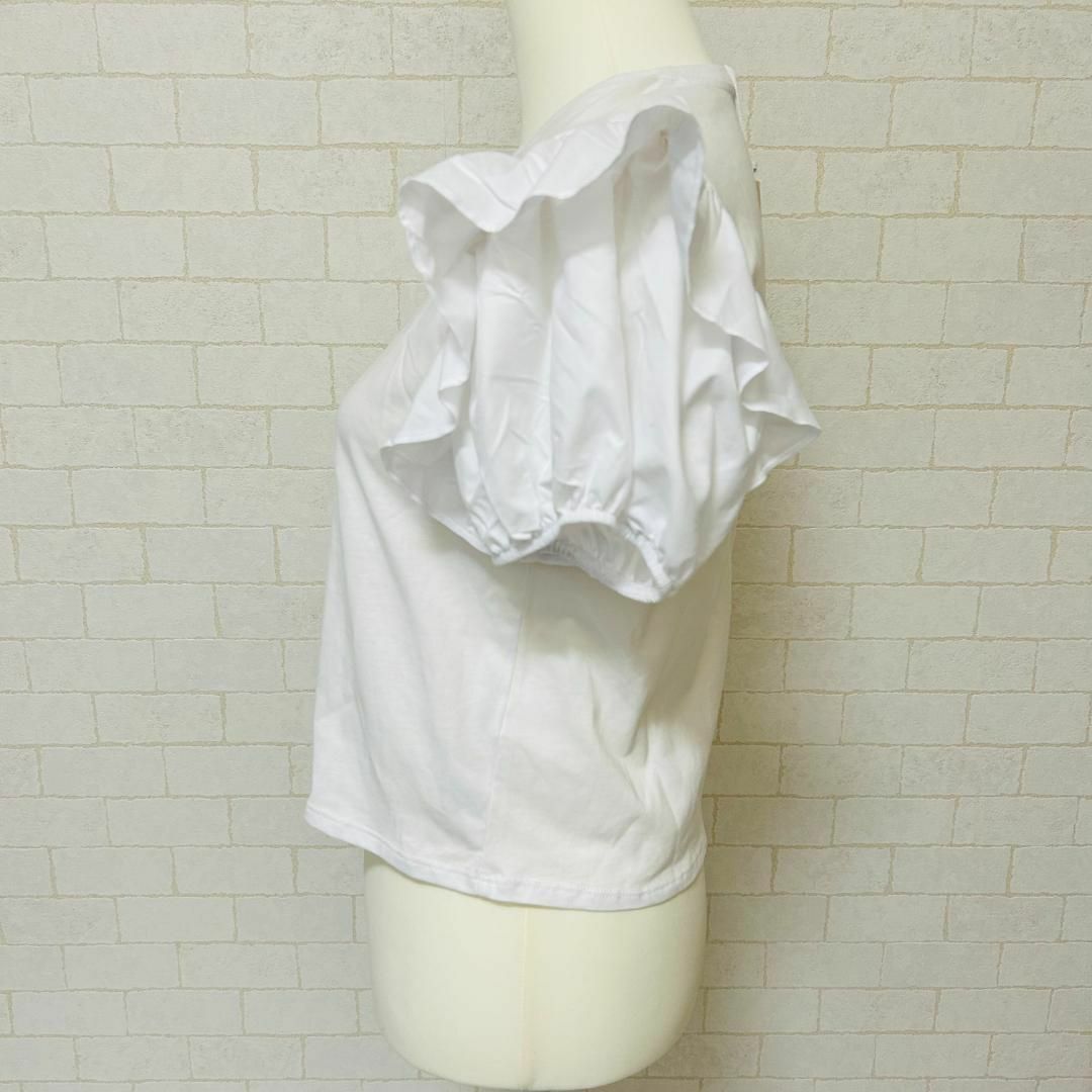 ZARA(ザラ)の【新品タグ付き】ZARA フリルTシャツ 半袖カットソー ホワイト M レディースのトップス(Tシャツ(半袖/袖なし))の商品写真