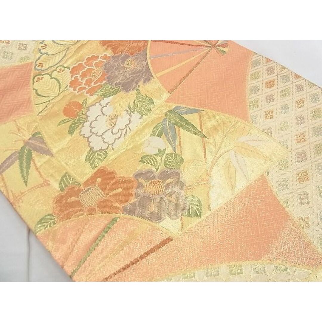 平和屋野田店■佐賀錦　六通柄袋帯　扇面吉祥花文　金糸　逸品　n-du0269 レディースの水着/浴衣(帯)の商品写真