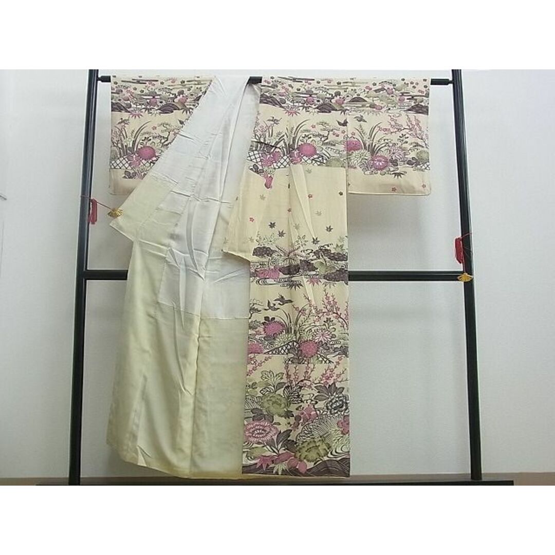 平和屋野田店■付下げ　型染め　流水花蝶文　金彩　逸品　n-ar4445 レディースの水着/浴衣(着物)の商品写真