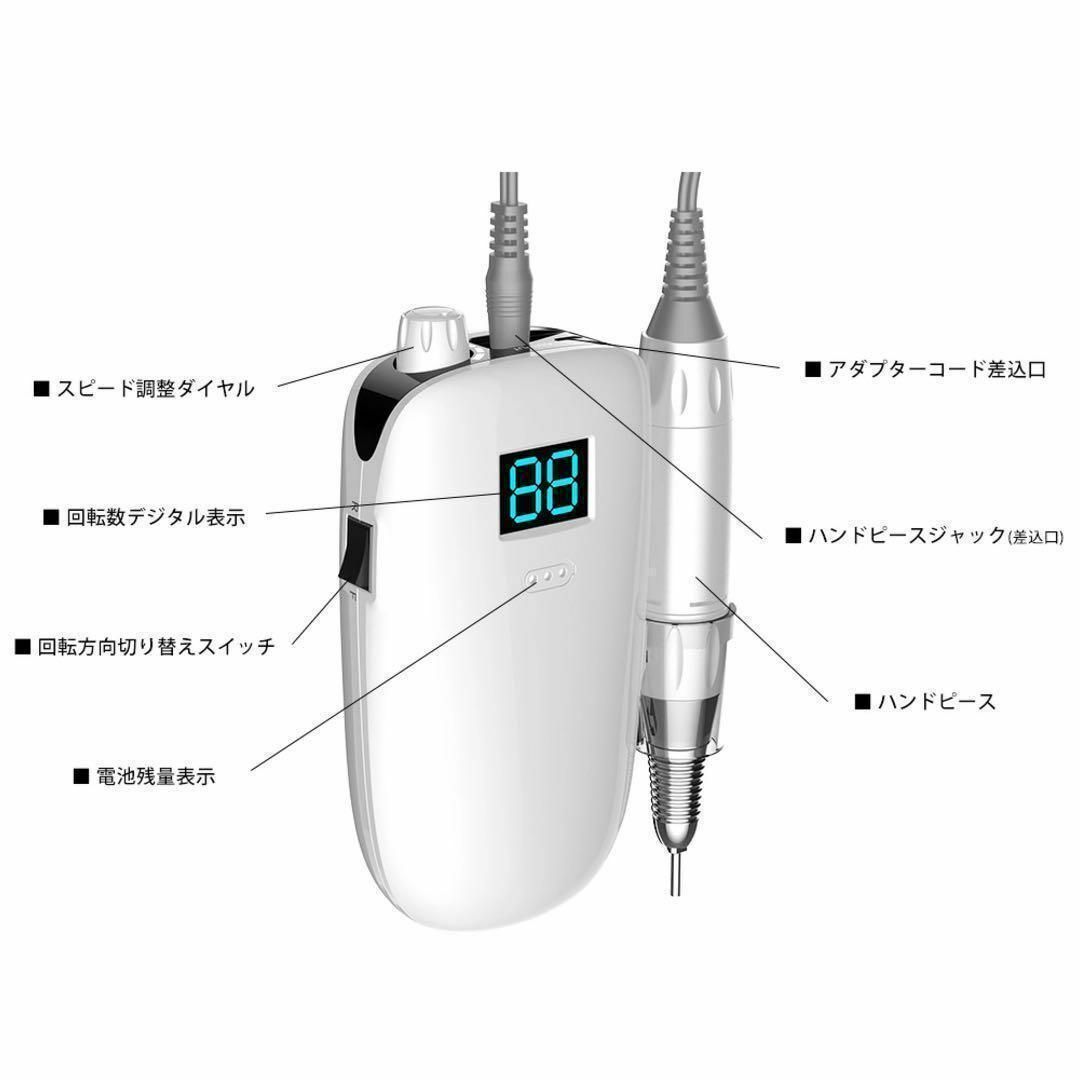 35000回転分最大消費電力ネイルマシーン ネイルマシン ホワイト ジェルネイル セルフ ケア 充電式 用品