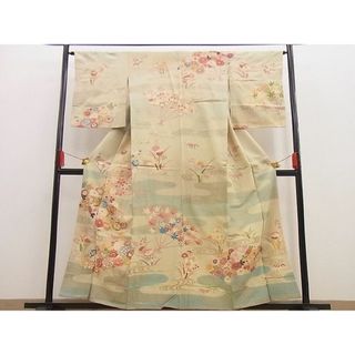 平和屋野田店■セミアンティーク　訪問着　刺繍　流水扇面吉祥草花文　金彩　逸品　n-hj7872(着物)