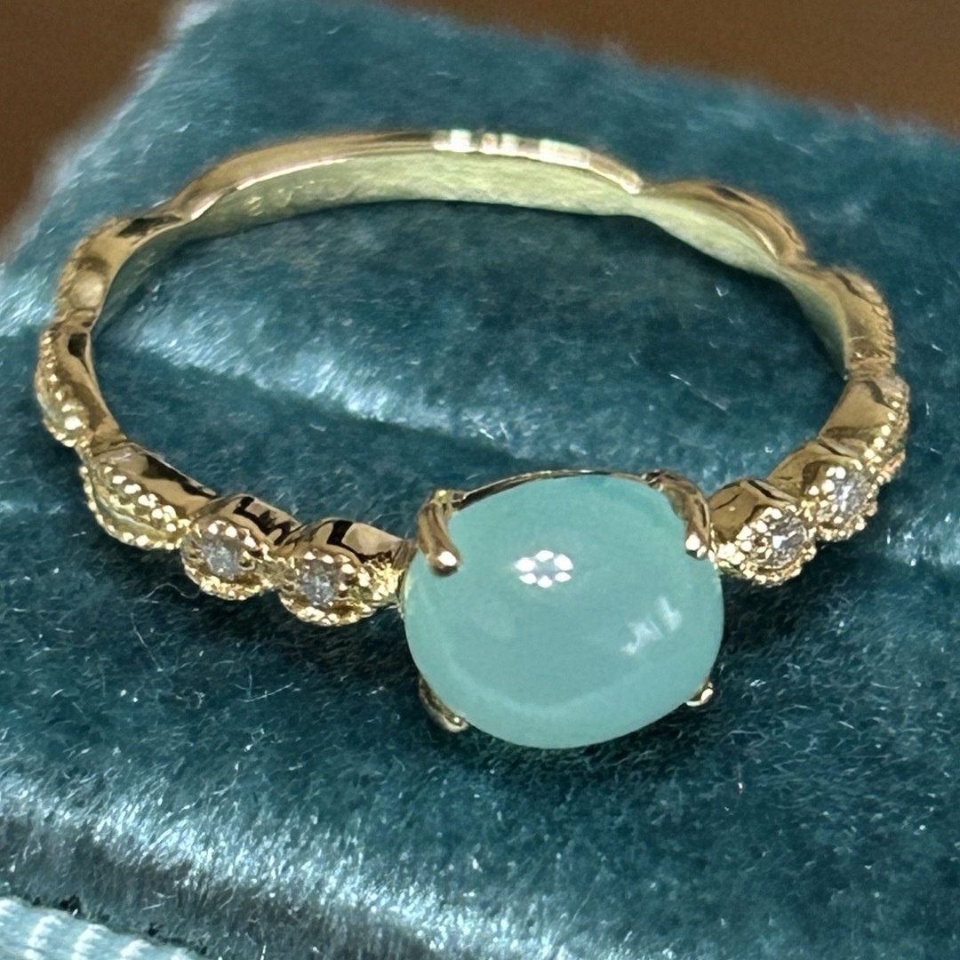 セール💫希少✨K18 天然スミソナイト ダイヤモンド リング レディースのアクセサリー(リング(指輪))の商品写真