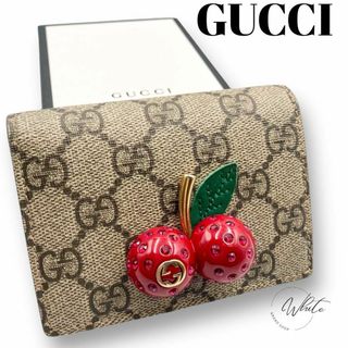 グッチ(Gucci)の【極美品】箱✨保存袋付き　グッチ　 チェリー コンパクト 二つ折り財布　リボン(財布)