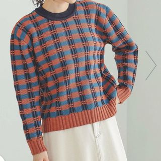 ビームス(BEAMS)の【古着】BEAMS チェック柄 ブラウン カラフル 個性的 ニット(ニット/セーター)