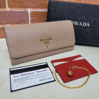 ベージュ極美品 PRADA プラダ カメオ ベージュ ラウンドファスナー 長財布 ピンク