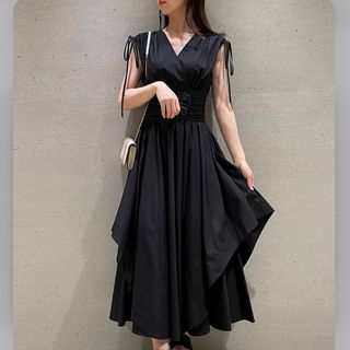 スナイデル(SNIDEL)のSNIDEL✩.*˚極美品✩.*˚カシュクールシャツワンピース 1サイズ BLK(ロングワンピース/マキシワンピース)