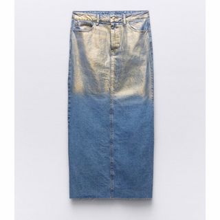 ザラ(ZARA)の新品✨メタリックデニムロングスカート(ロングスカート)