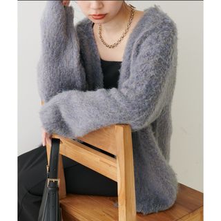 ナチュラルクチュール(natural couture)のパープルミックスシャギーカーディガン　ニット(カーディガン)