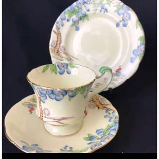 エインズレイ(Aynsley China)のパラゴン イギリスアンティーク カップ&ソーサー&プレート 風景と花 ウラン釉薬(食器)