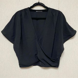 ザラ(ZARA)のZARA ザラ クロップド丈 カシュクール トップス S ブラック(カットソー(半袖/袖なし))