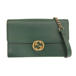 グッチ(Gucci)の【中古】Gucci グッチ インターロッキングG レザー チェーン ショルダーウォレット 長財布 615523 グリーン gy(その他)