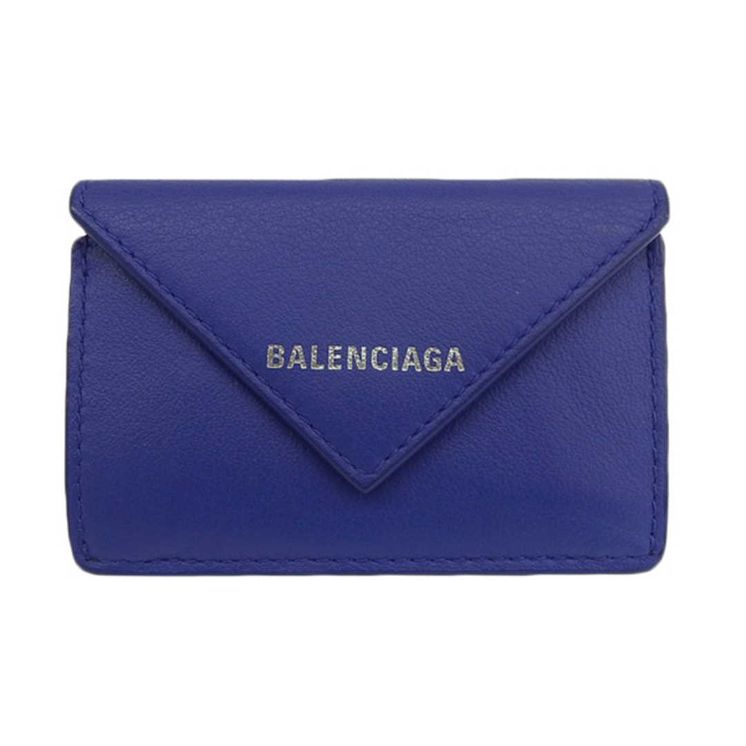 その他Balenciaga バレンシアガ レザー ペーパー ミニウォレット 三つ折り コンパクト財布 504564 ブルー gy