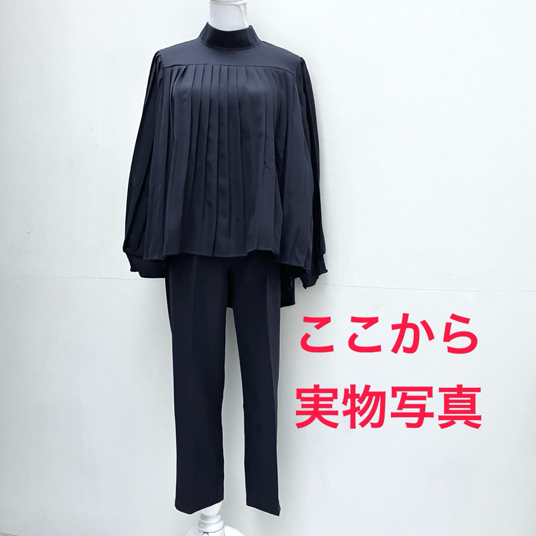 ブラック M プリーツ セットアップ パンツスーツ セレモニー 新品 ママ  レディースのフォーマル/ドレス(スーツ)の商品写真
