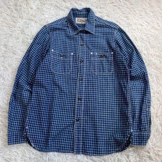 フリーホイーラーズ(FREEWHEELERS)の【美品】フリーホイーラーズ　インディゴ チェック柄 長袖シャツ　コットン&リネン(シャツ)