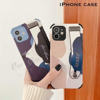 【13入荷】柄模様　ベルト　iPhoneケース　パープル　韓国　かわいい(iPhoneケース)