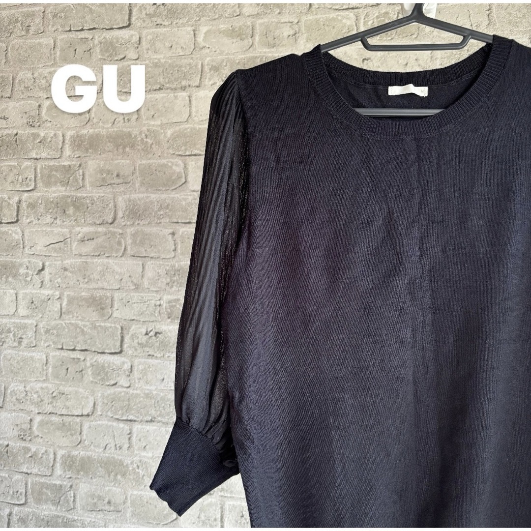 GU(ジーユー)の【4/15削除】GU 袖レース シアーメッシュスリーブ ニット レディースのトップス(ニット/セーター)の商品写真