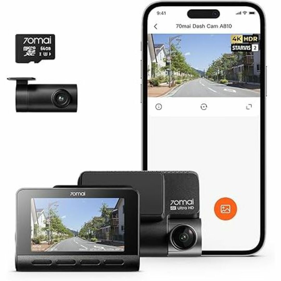 【最新4K ドラレコ】 前後2カメラHDR対応　SDカード付属(64GB)自動車