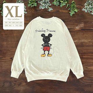 XL〔ミッキー長袖トレーナー〕ディズニーTシャツ 大人親子コーデ カップルお揃い(Tシャツ/カットソー(七分/長袖))