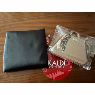 カルディ(KALDI)のKALDI カルディミニチュアハンドバッグ缶 ベージュ　エコバッグ　グレー(エコバッグ)