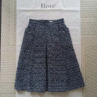ルネ(René)のReneルネツィードスカート☆34ネイビー系(ひざ丈スカート)