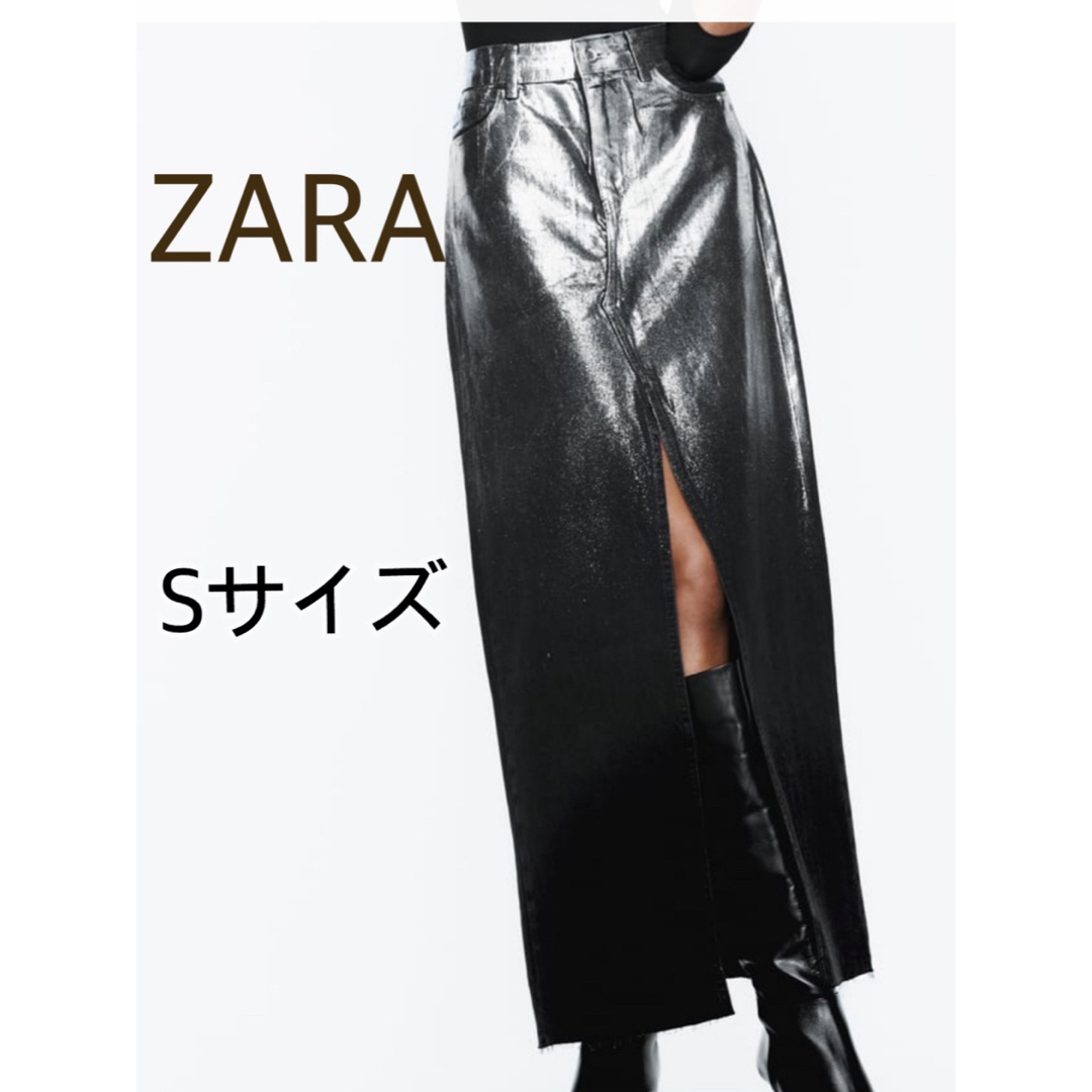 ZARA(ザラ)の新品タグ付きZARAフォイルグラデーションデニムスカートS レディースのワンピース(ロングワンピース/マキシワンピース)の商品写真