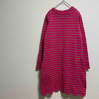 ドットアンドストライプスチャイルドウーマン(Dot&Stripes CHILDWOMAN)の【Dot&Stripes CHILDWOMAN】空防系ボーダー裾スカラップワンピ(ひざ丈ワンピース)