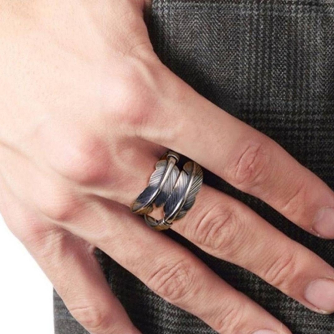 S925 フェザーリング ネイティブ シルバー インディアンジュエリー 指輪 羽 メンズのアクセサリー(リング(指輪))の商品写真