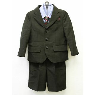 ▲オリバーハウス/OLIVER HOUSE▲100cm スーツ5点セット 黒ピンストライプ×ブルーストライプ ネクタイ＆チーフ付き フォーマル 卒園式 入学式 結婚式 七五三 発表会 謝恩会 冠婚葬祭【中古】子供服 キッズ kids 男の子 520132(その他)