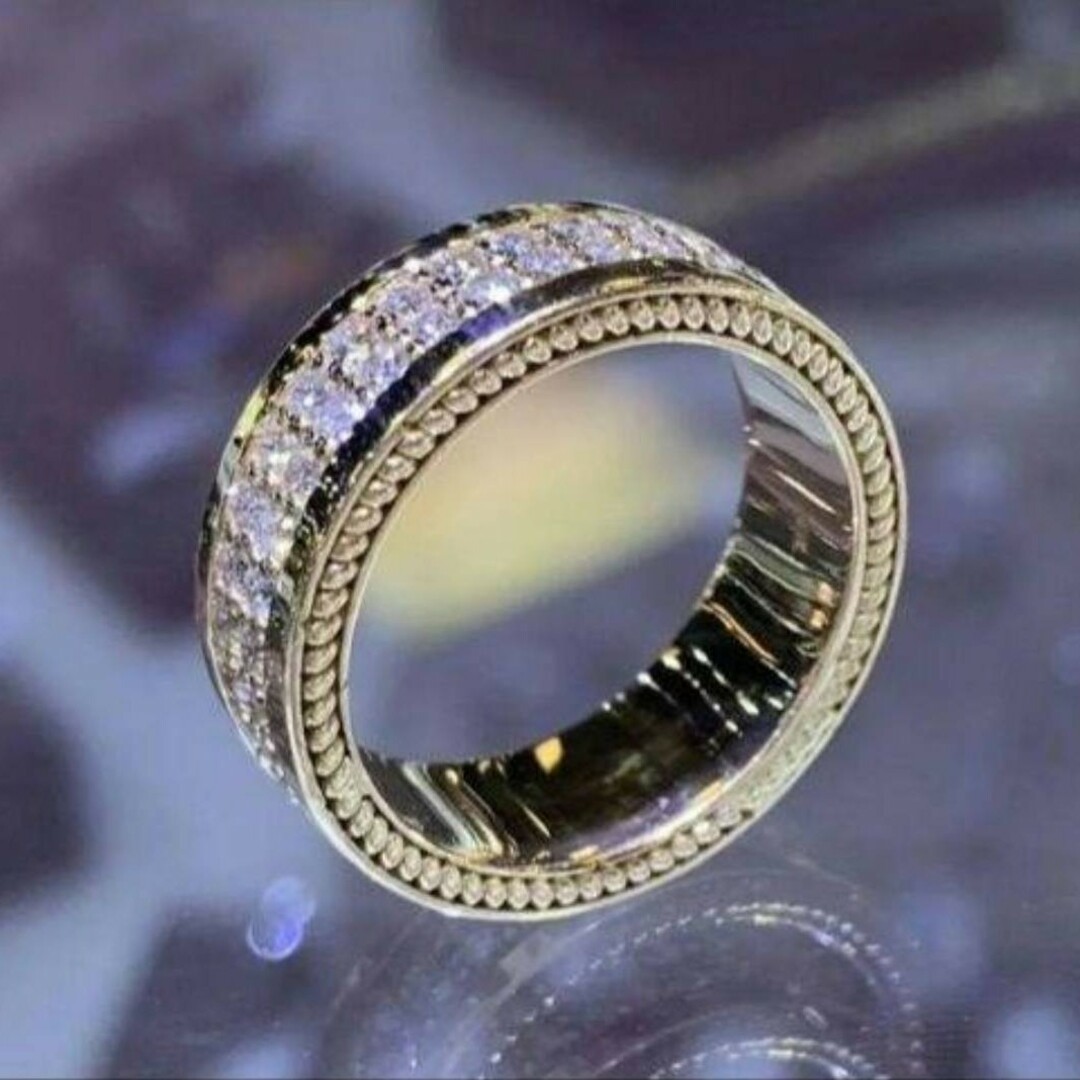 ゴールド ジルコニア 太目リング レディース 男女兼用 指輪  ジュエリー レディースのアクセサリー(リング(指輪))の商品写真