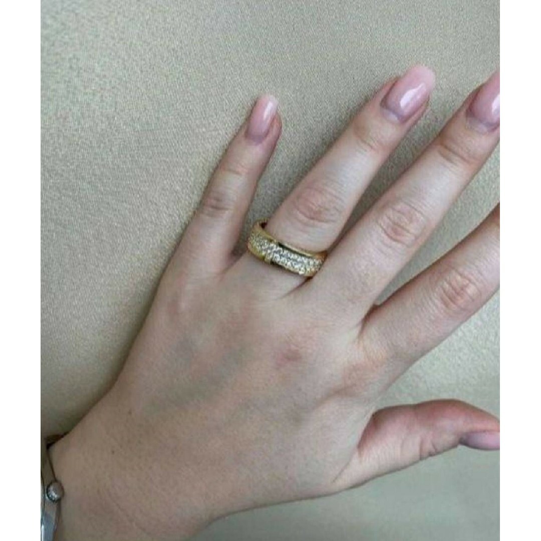 ゴールド ジルコニア 太目リング レディース 男女兼用 指輪  ジュエリー レディースのアクセサリー(リング(指輪))の商品写真