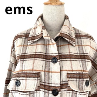 イームス(EMS)の【ems】イームス　シャツジャケット　ベージュ　チェック　オーバージャケット　M(ブルゾン)