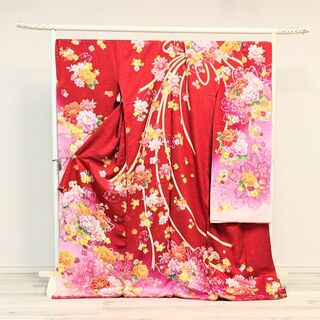 【正絹・新品・未仕立て】 振袖 赤 ピンク 花柄 成人式 F41(振袖)